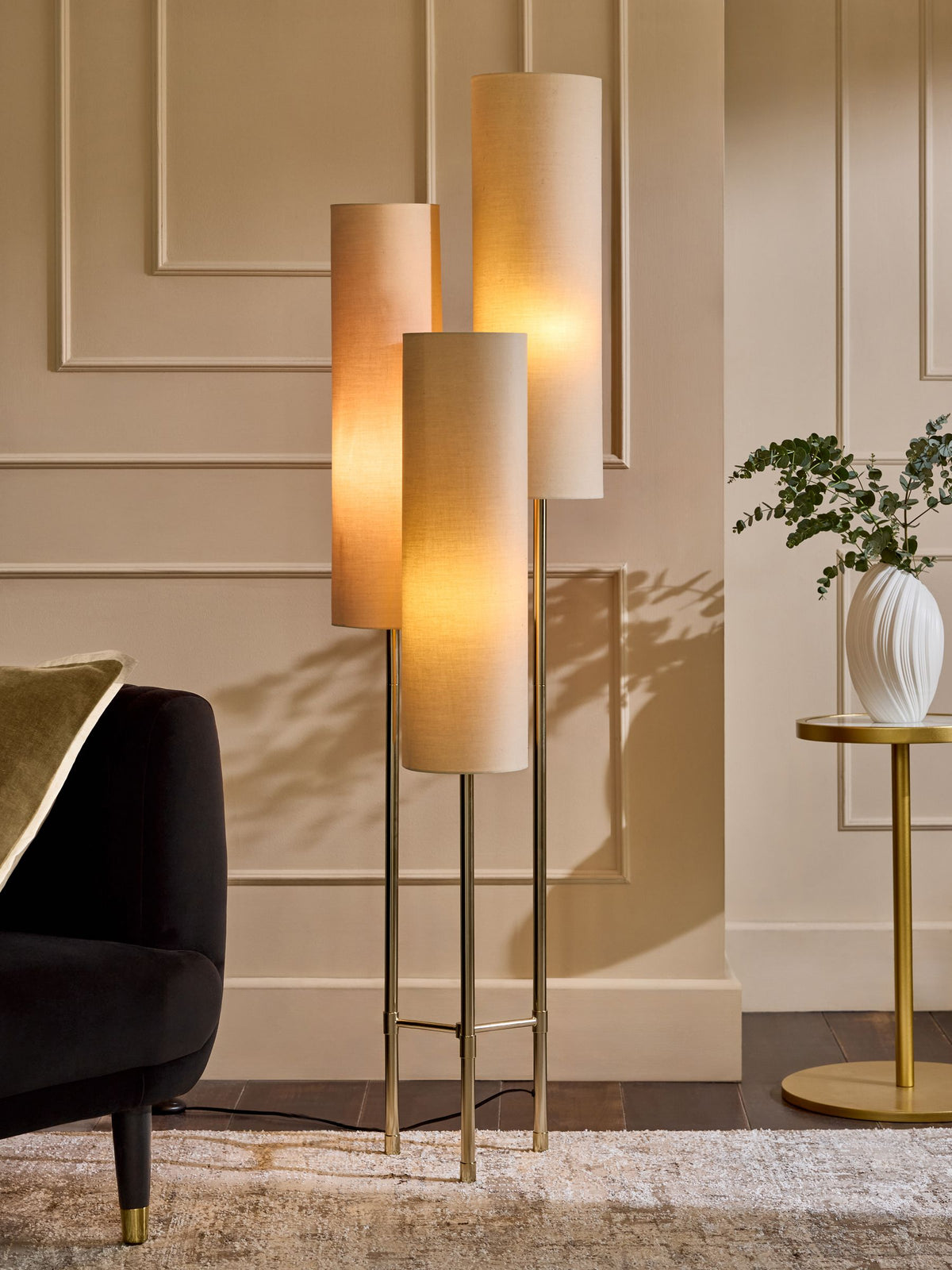 Rico 3-light floor lamp champagne gold (British brand)