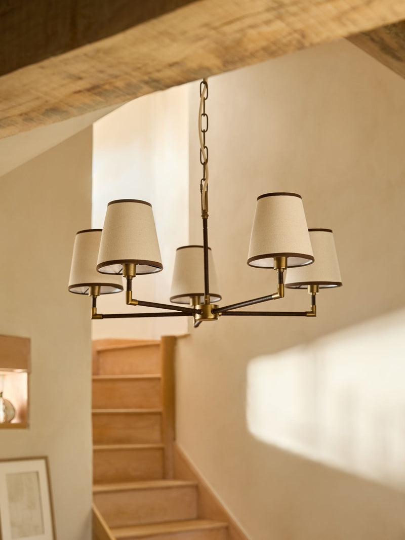 Bentham 5 light chandelier with brass finish - British product