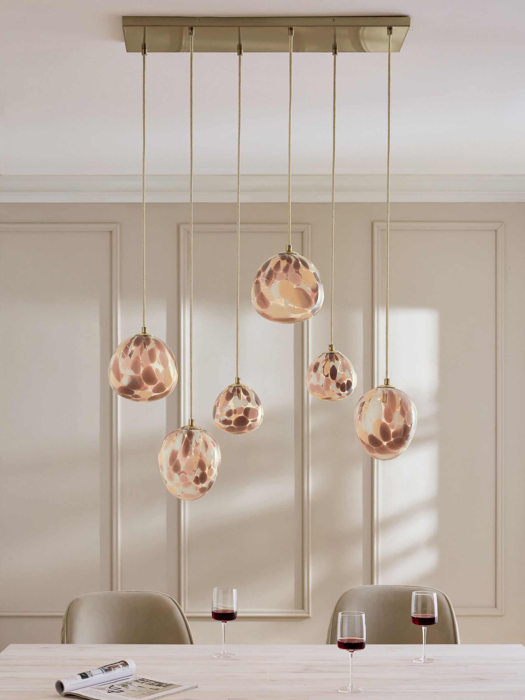 Elodie linear pendant light confetti glass brass - British product