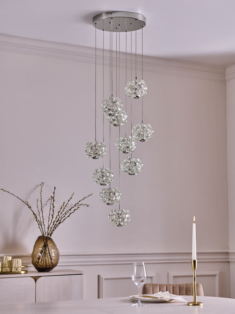 Chrome Fiori 10 light cluster ceiling light 40cm - British product
