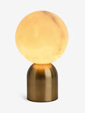 Brass Ebro rechargeable table lamp with faux alabaster shade, imported from the UK