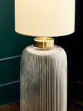 Lexington Brass Floor Lamp with ribbed glass base, imported from the UK