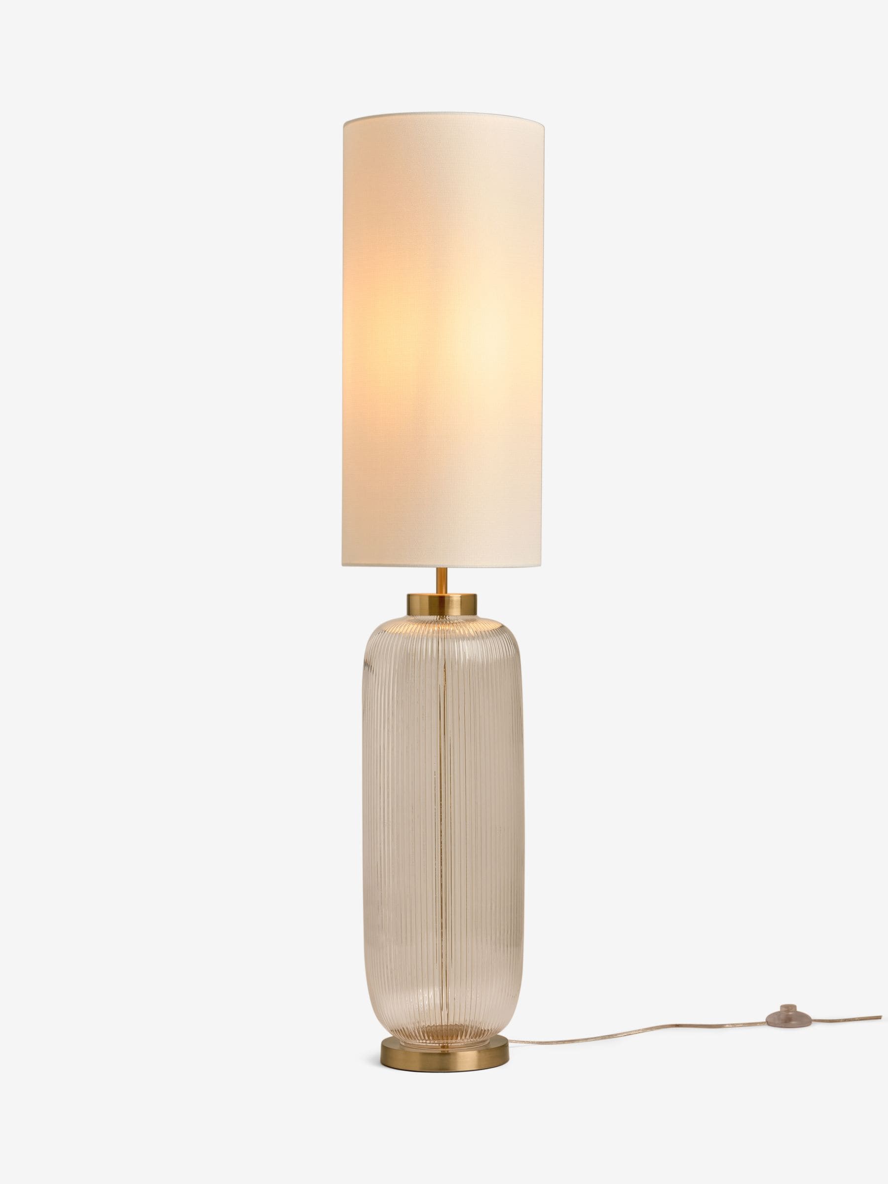 Lexington Brass Floor Lamp with ribbed glass base, imported from the UK
