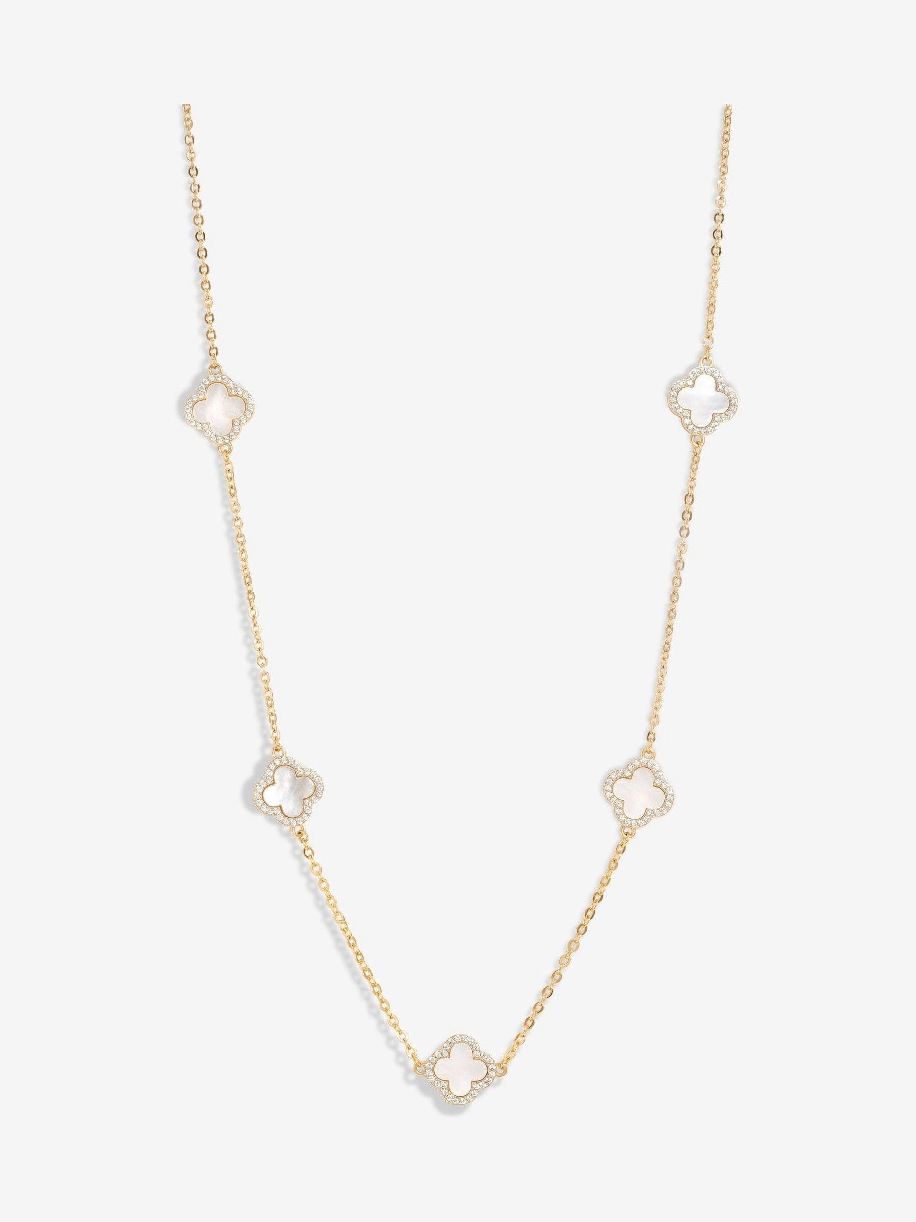 Jon Richard White Plated Mother of Pearl Clover Necklace imported from UK