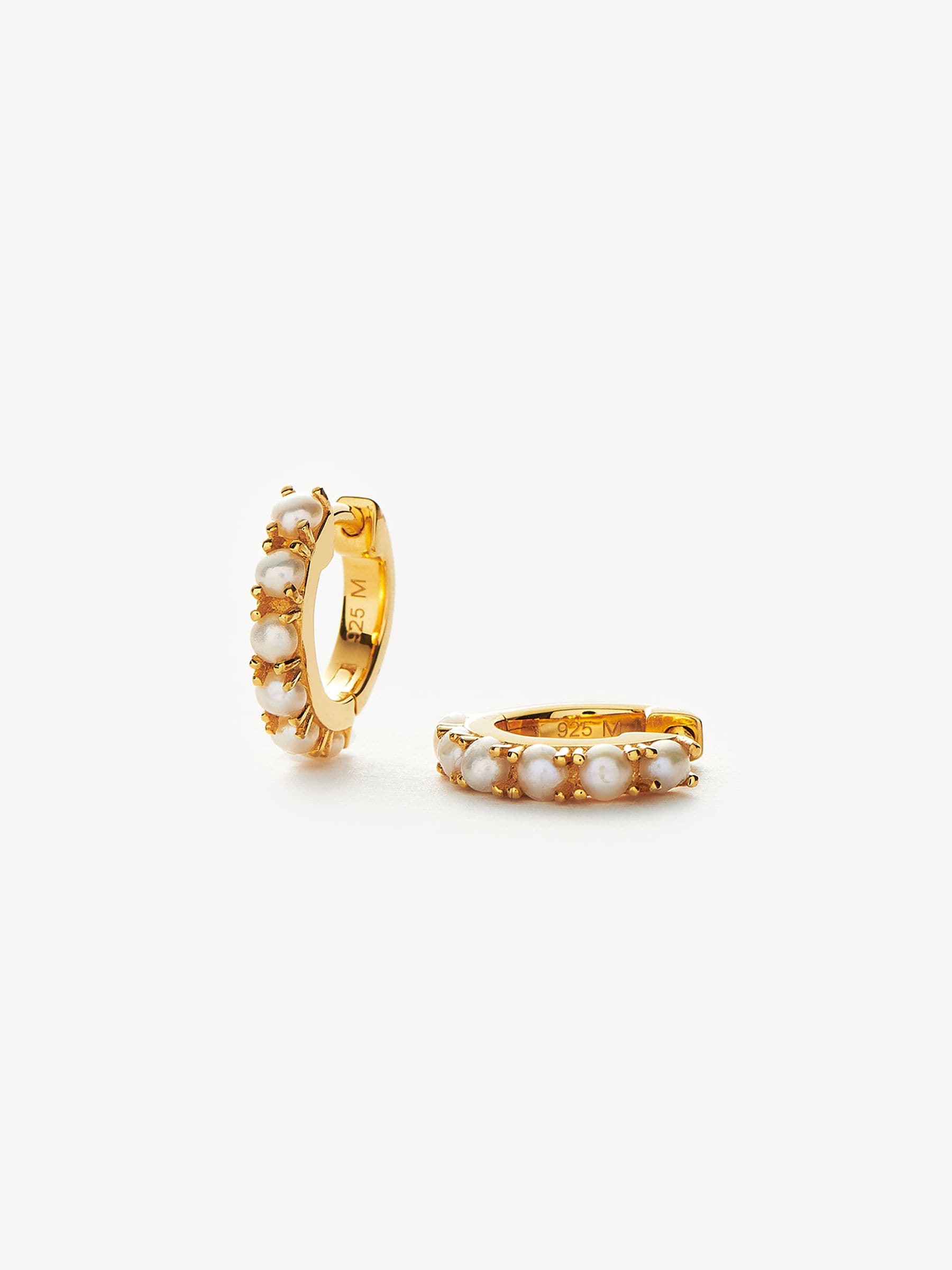 Missoma gold vermeil pearl huggie earrings, imported from the UK
