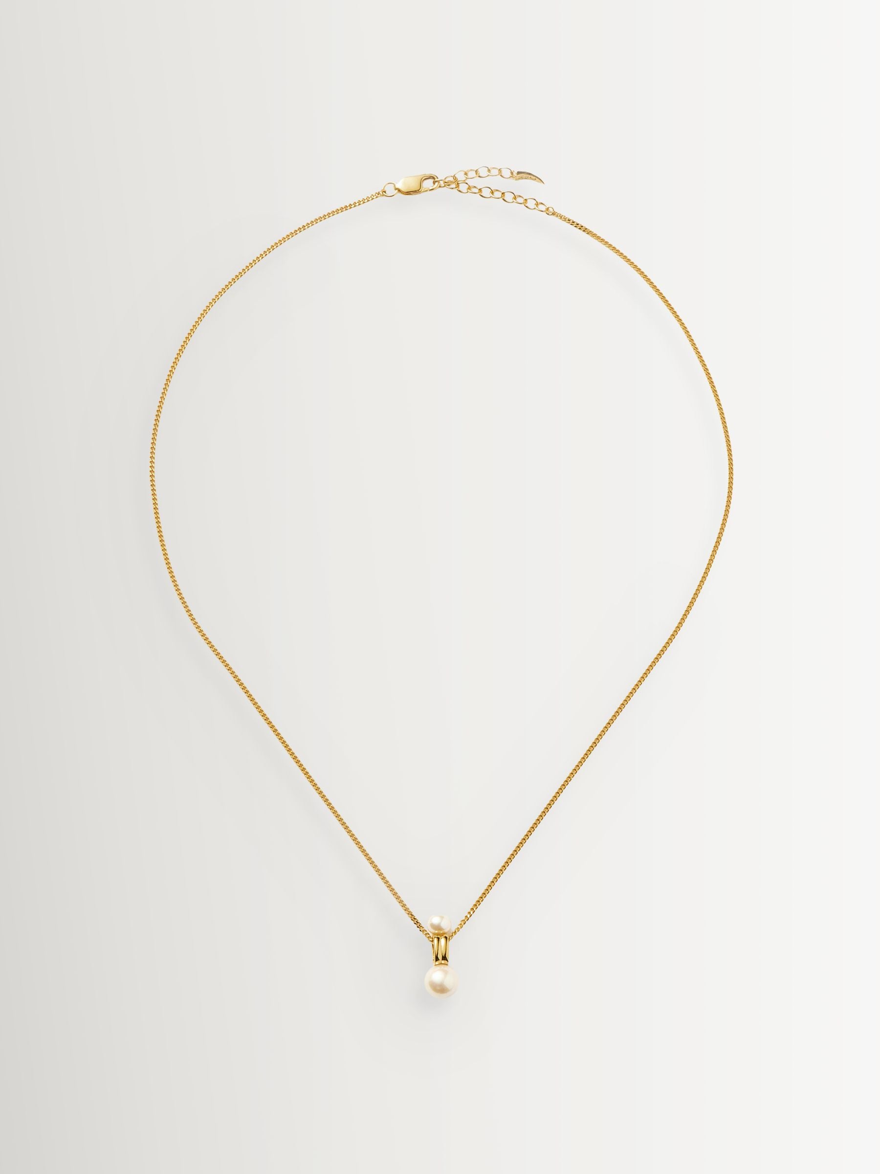 Missoma double pearl pendant necklace with gold curb chain (British brand)