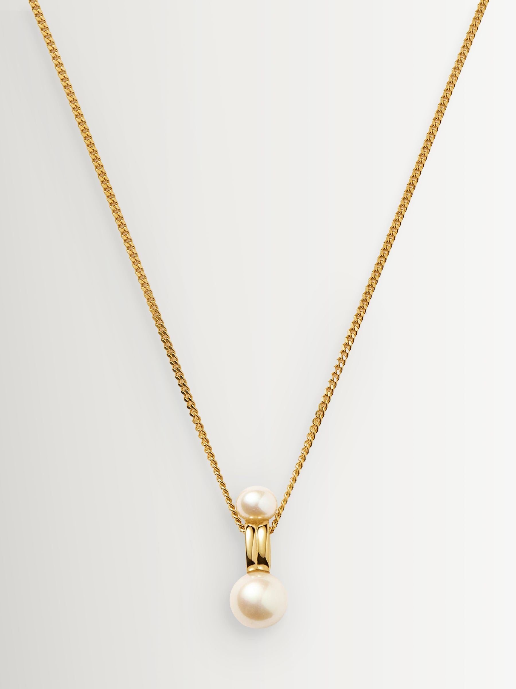 Missoma double pearl pendant necklace with gold curb chain (British brand)