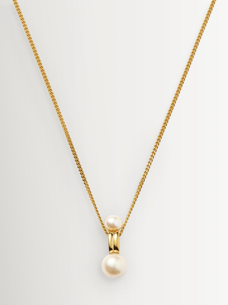 Missoma double pearl pendant necklace with gold curb chain (British brand)