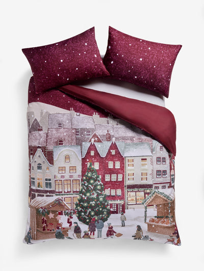 Next Red Town Scene Festive Christmas Reversible Duvet Cover and Pillowcase Set- Buy online at McGrocer