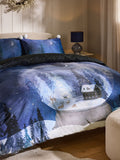 Blue snowglobe Christmas velvet duvet cover and pillowcase set - British product