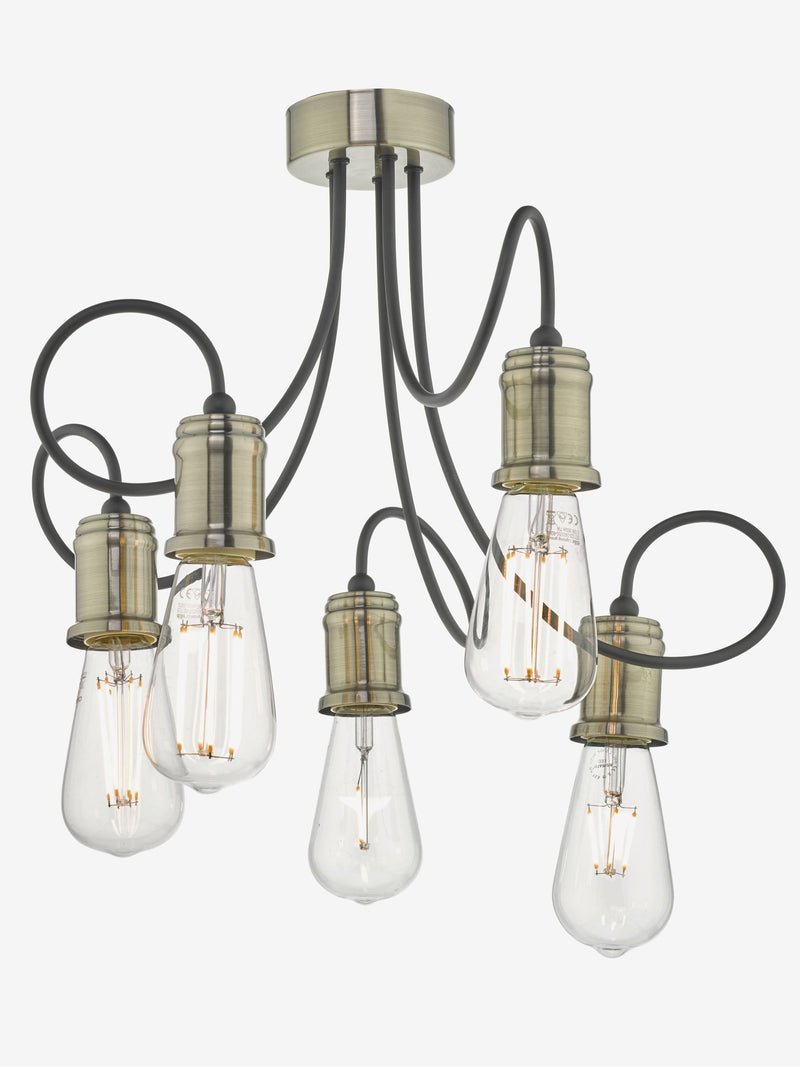 Dar Lighting Alzbet semi flush ceiling light antique brass 5-light - British product