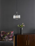 Dar Lighting Demarius ribbed glass pendant light, imported from the UK