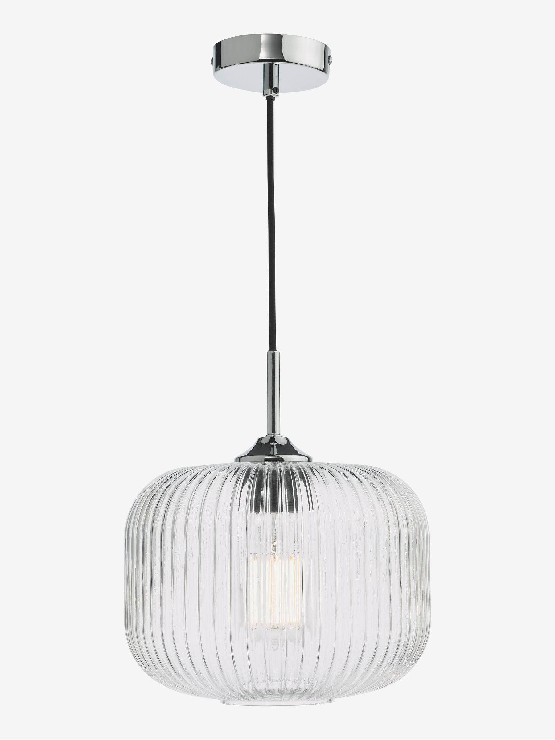 Dar Lighting Demarius ribbed glass pendant light, imported from the UK