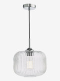 Dar Lighting Demarius ribbed glass pendant light, imported from the UK