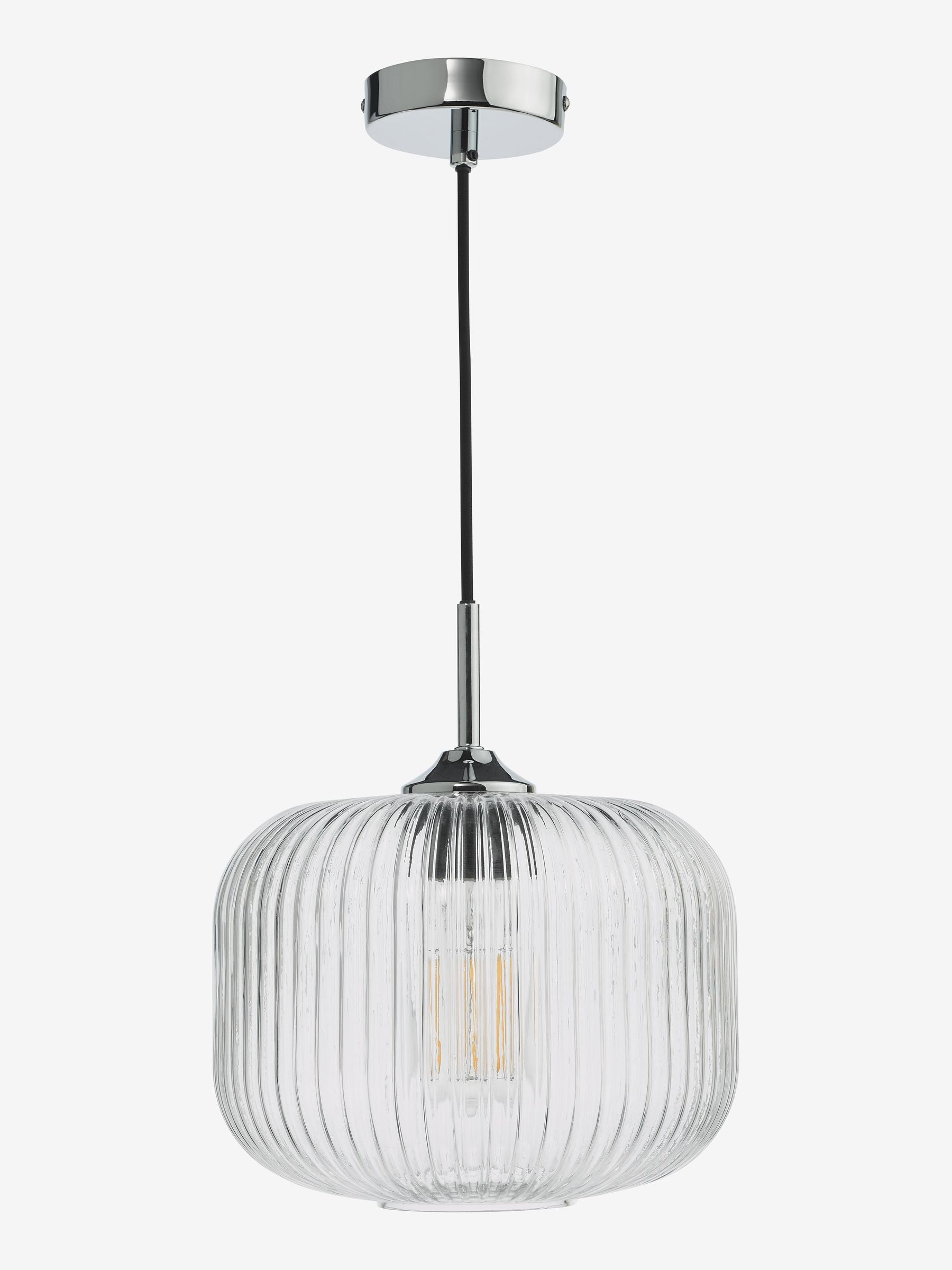 Dar Lighting Demarius ribbed glass pendant light, imported from the UK