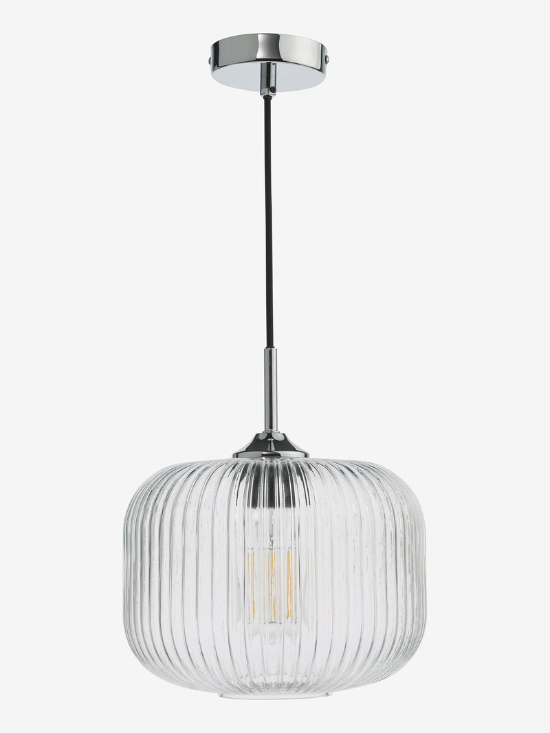 Dar Lighting Demarius ribbed glass pendant light, imported from the UK