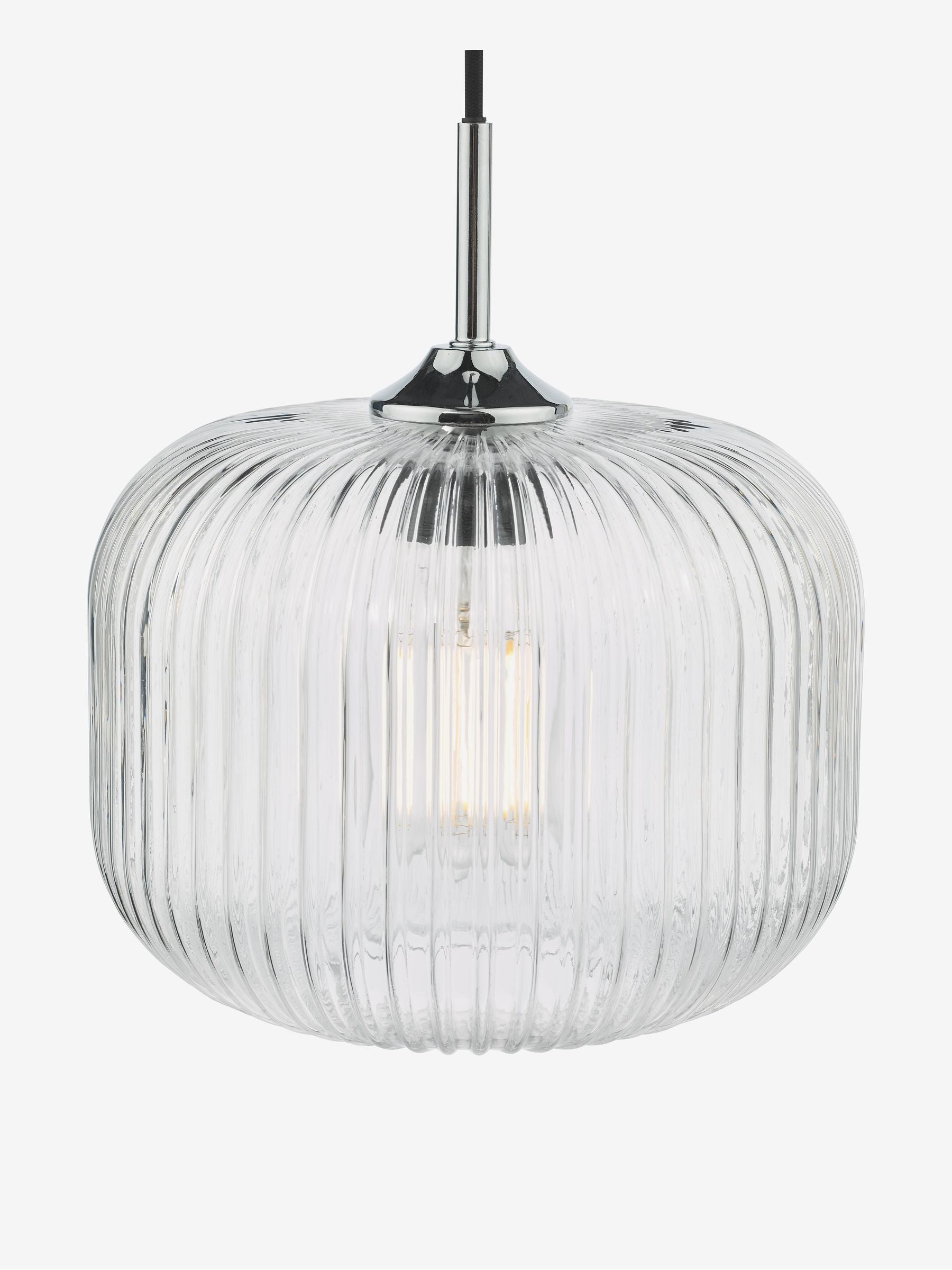 Dar Lighting Demarius ribbed glass pendant light, imported from the UK