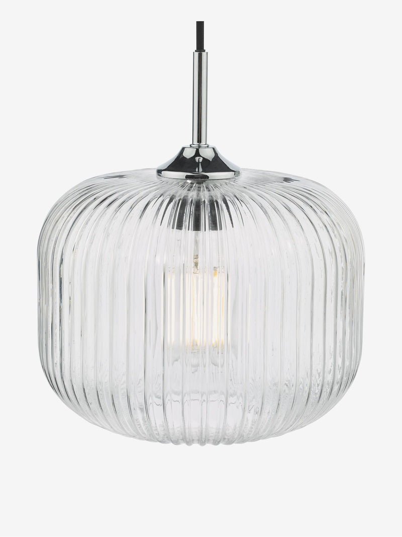 Dar Lighting Demarius ribbed glass pendant light, imported from the UK