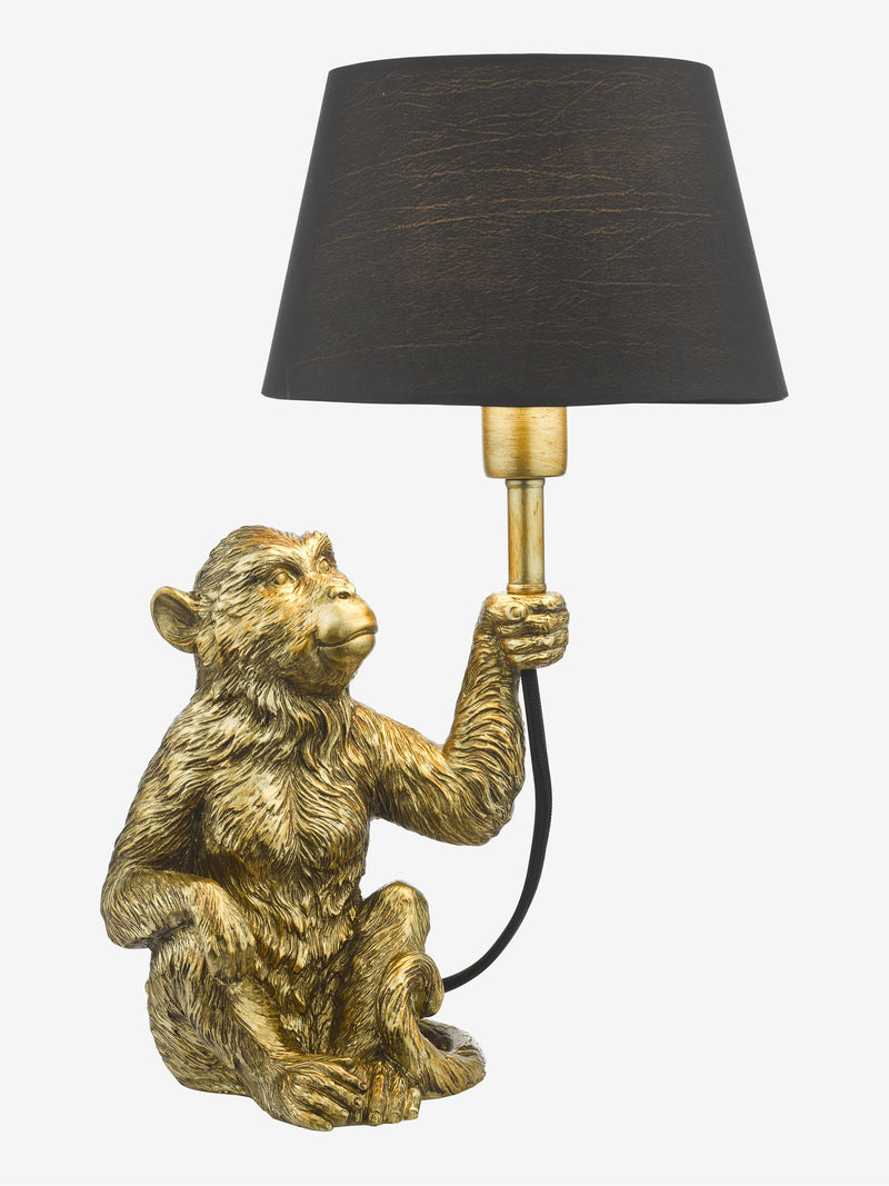 Dar Lighting Gold Zira table lamp, monkey figure, black shade, UK version