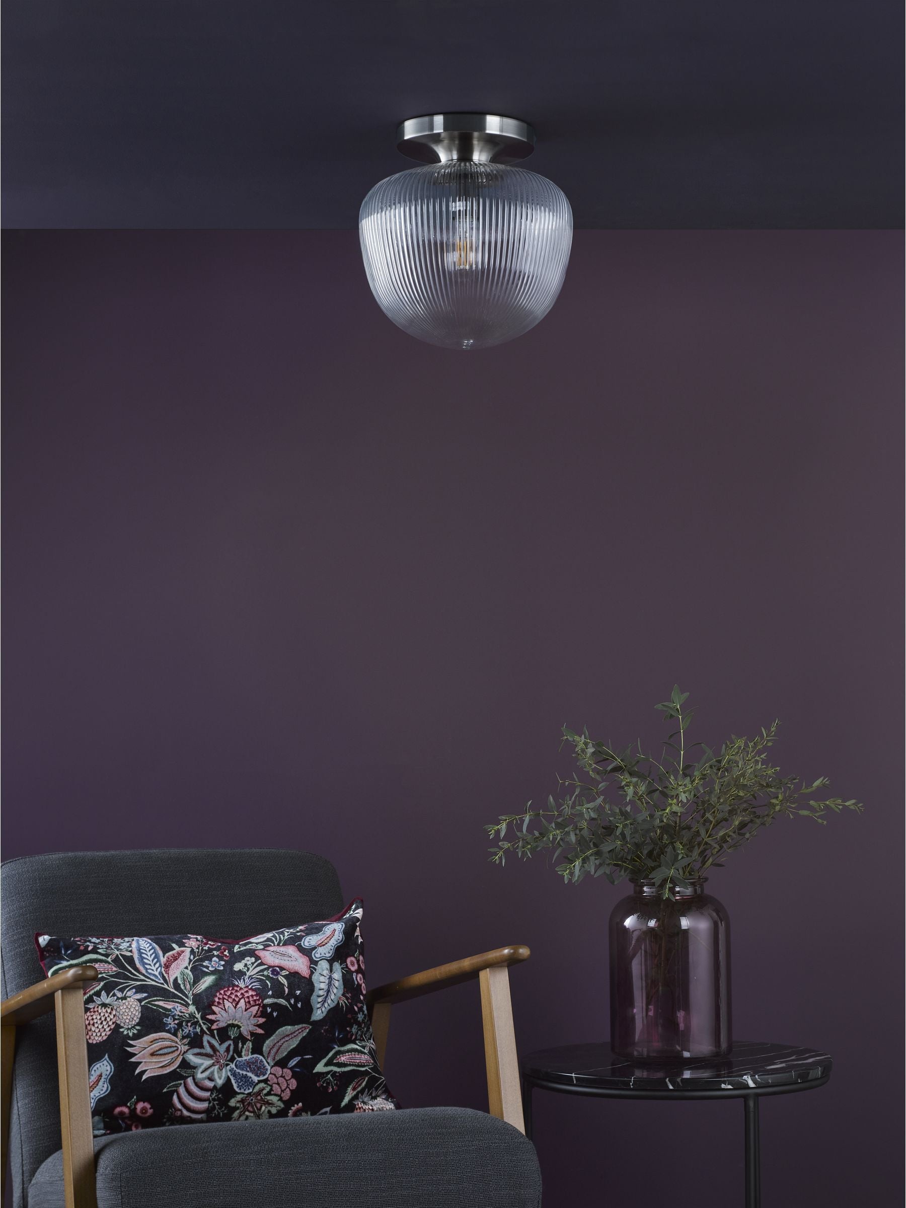 Dar Lighting Abrielle ribbed glass ceiling light H28cm - British product