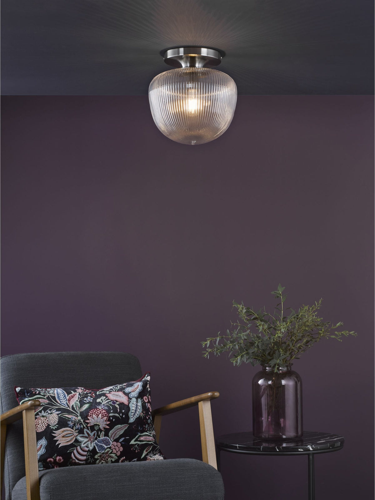 Dar Lighting Abrielle ribbed glass ceiling light H28cm - British product