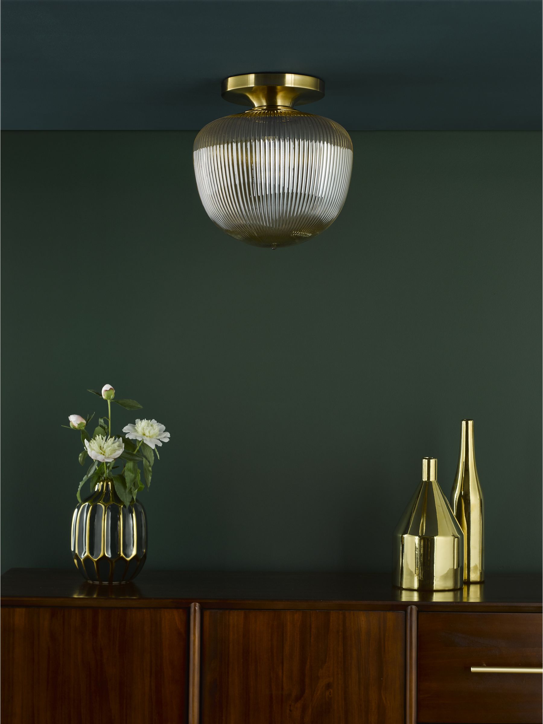 Dar Lighting Abrielle flush ceiling light brushed bronze amber glass UK version
