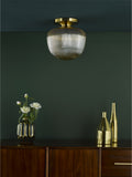 Dar Lighting Abrielle flush ceiling light brushed bronze amber glass UK version