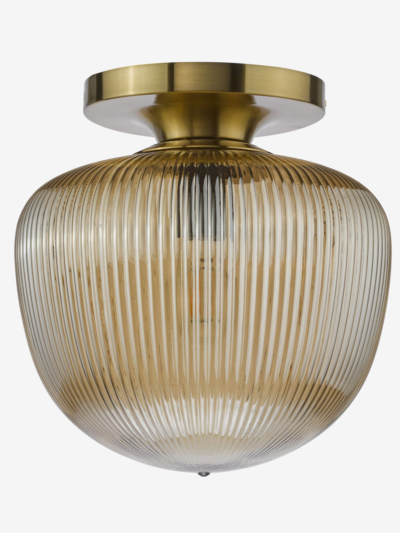 Dar Lighting Abrielle flush ceiling light brushed bronze amber glass UK version