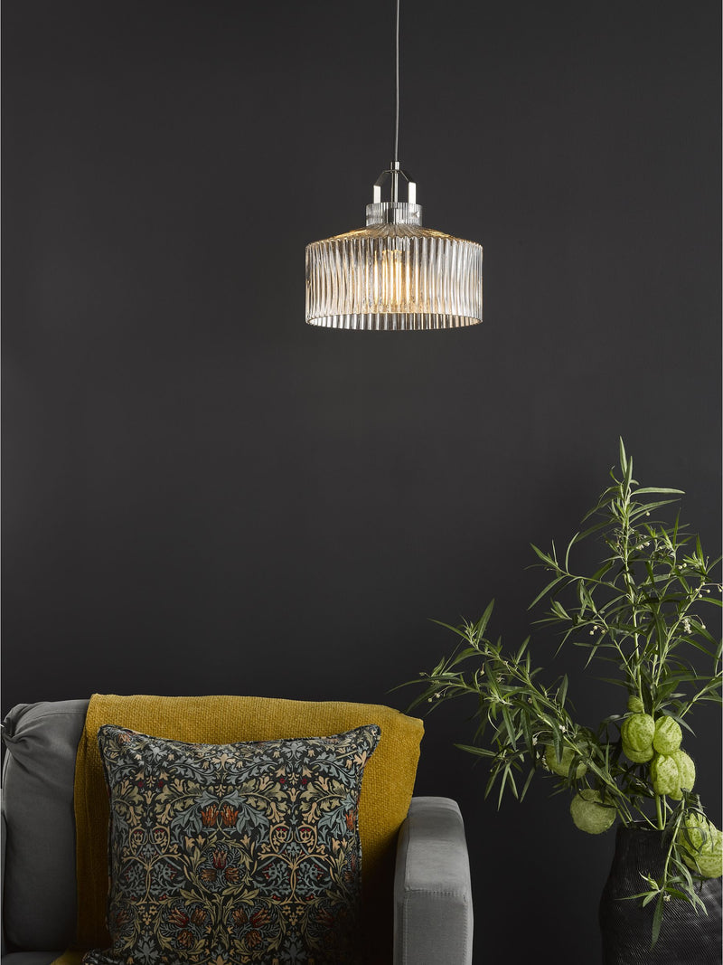 Dar Lighting pendant ceiling light satin nickel ribbed glass 26cm (British brand)