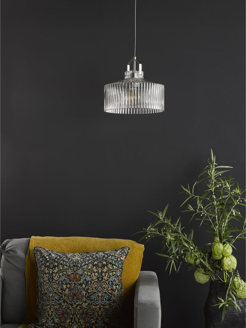 Dar Lighting pendant ceiling light satin nickel ribbed glass 26cm (British brand)