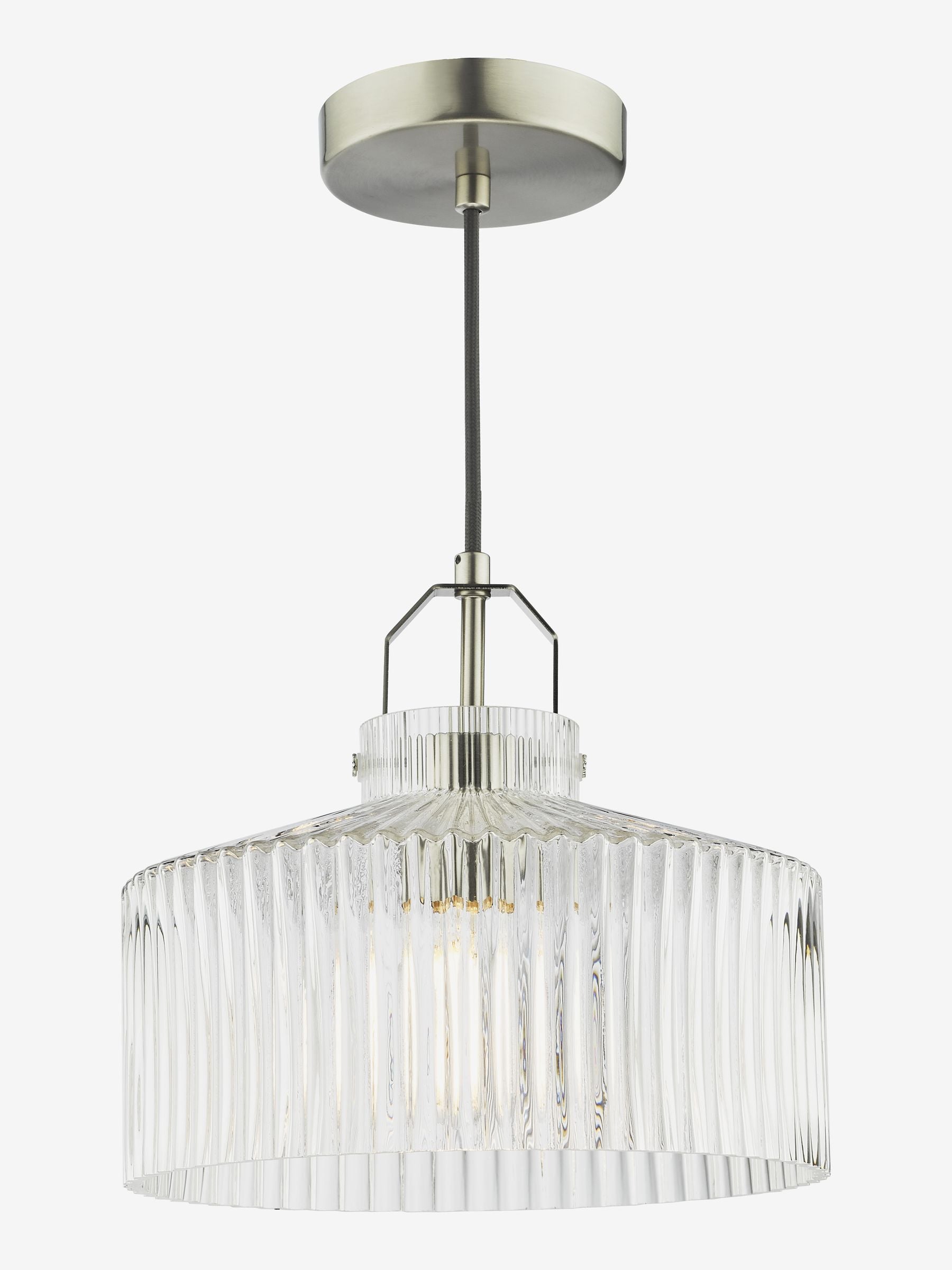 Dar Lighting pendant ceiling light satin nickel ribbed glass 26cm (British brand)