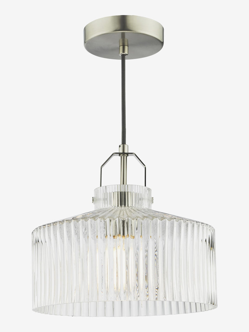 Dar Lighting pendant ceiling light satin nickel ribbed glass 26cm (British brand)