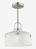 Dar Lighting pendant ceiling light satin nickel ribbed glass 26cm (British brand)