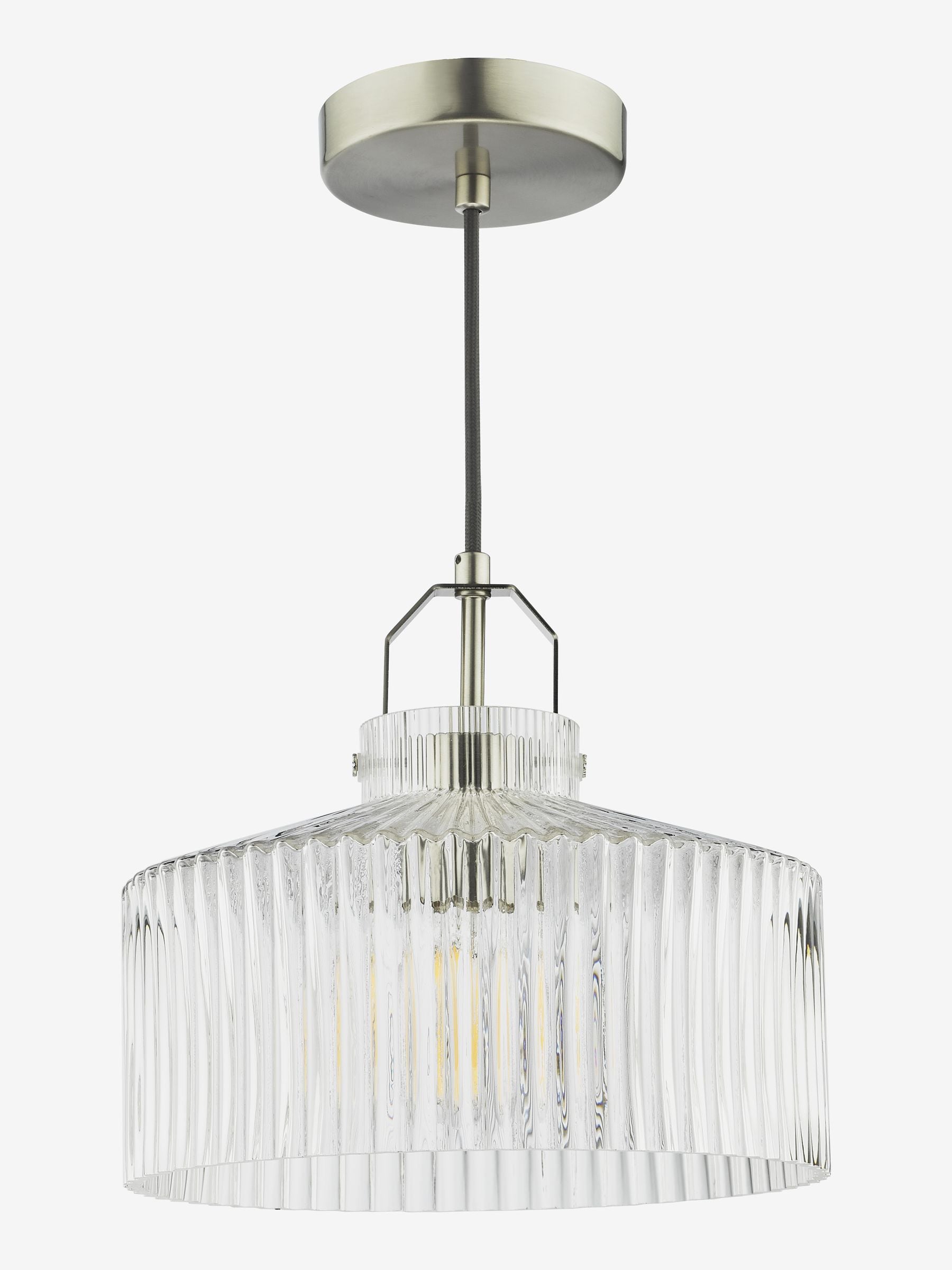 Dar Lighting pendant ceiling light satin nickel ribbed glass 26cm (British brand)
