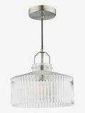 Dar Lighting pendant ceiling light satin nickel ribbed glass 26cm (British brand)