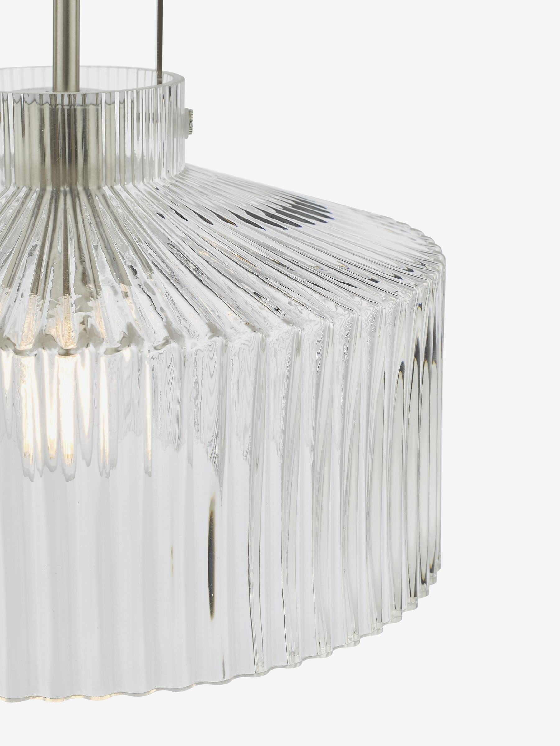 Dar Lighting pendant ceiling light satin nickel ribbed glass 26cm (British brand)