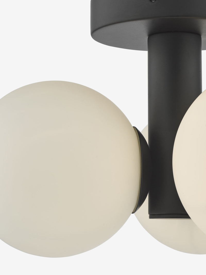 Dar Lighting Blake semi flush ceiling light matt black opal glass, UK version