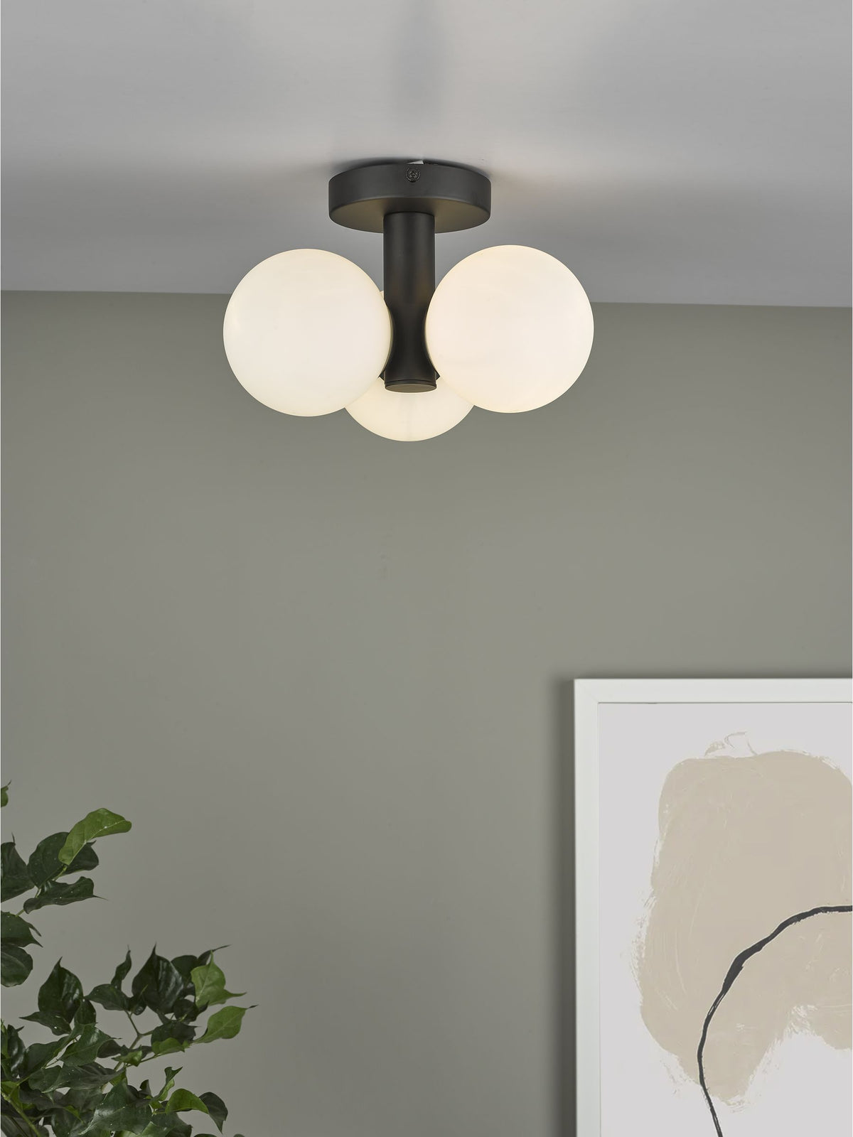 Dar Lighting Blake semi flush ceiling light matt black opal glass, UK version
