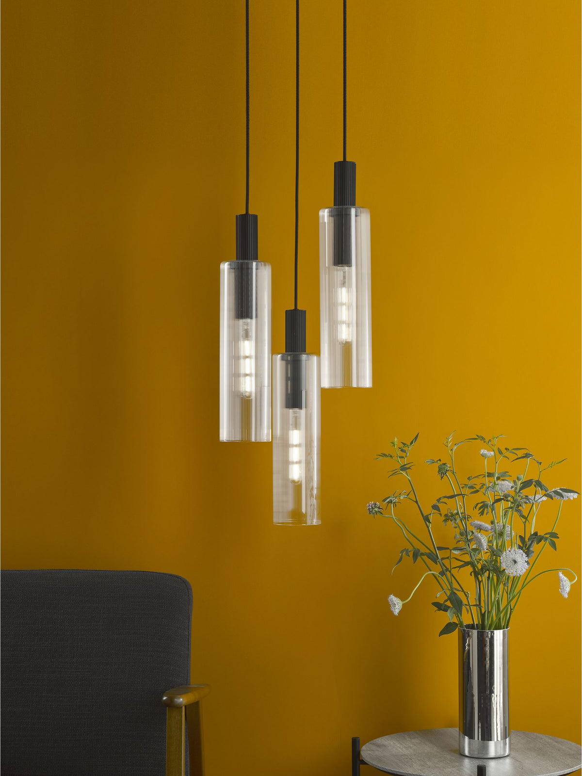 Dar Lighting Ruben 3 light cluster pendant satin black, imported from the UK