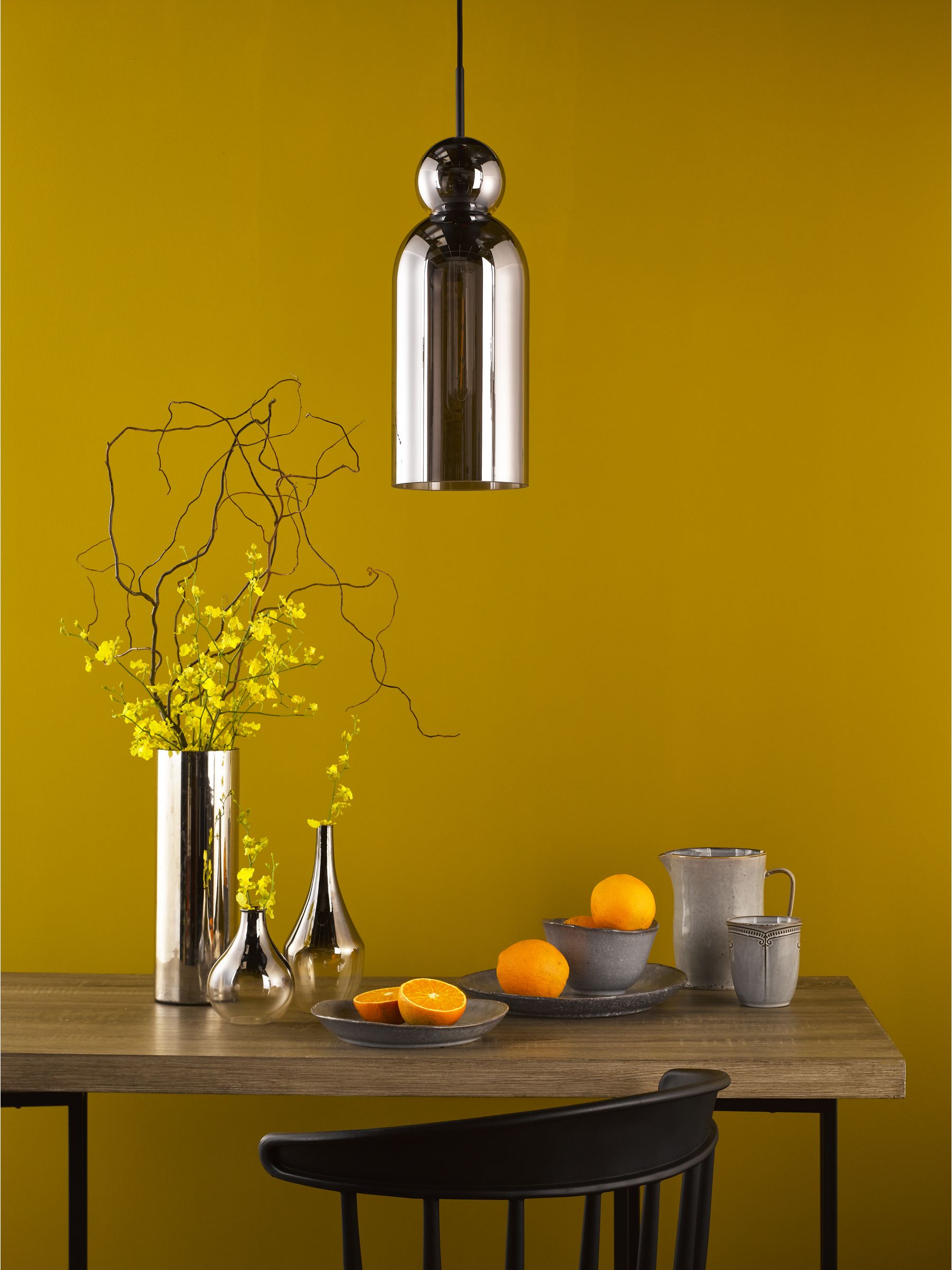 Dar Lighting Tao pendant light smoked glass matt black, imported from the UK