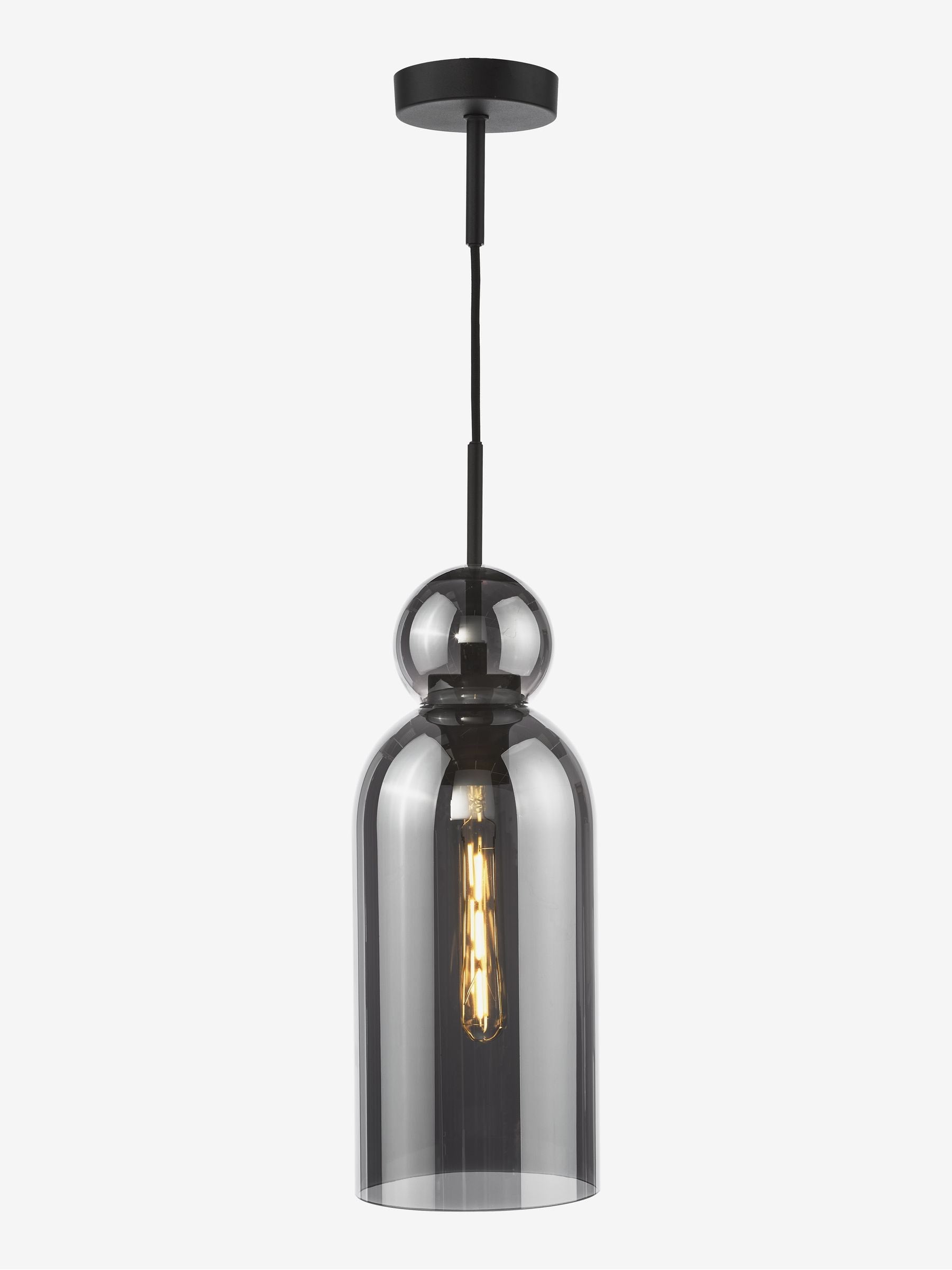 Dar Lighting Tao pendant light smoked glass matt black, imported from the UK