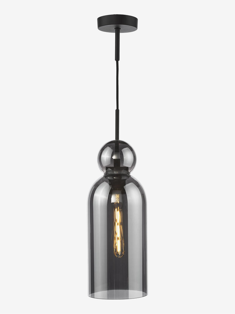 Dar Lighting Tao pendant light smoked glass matt black, imported from the UK