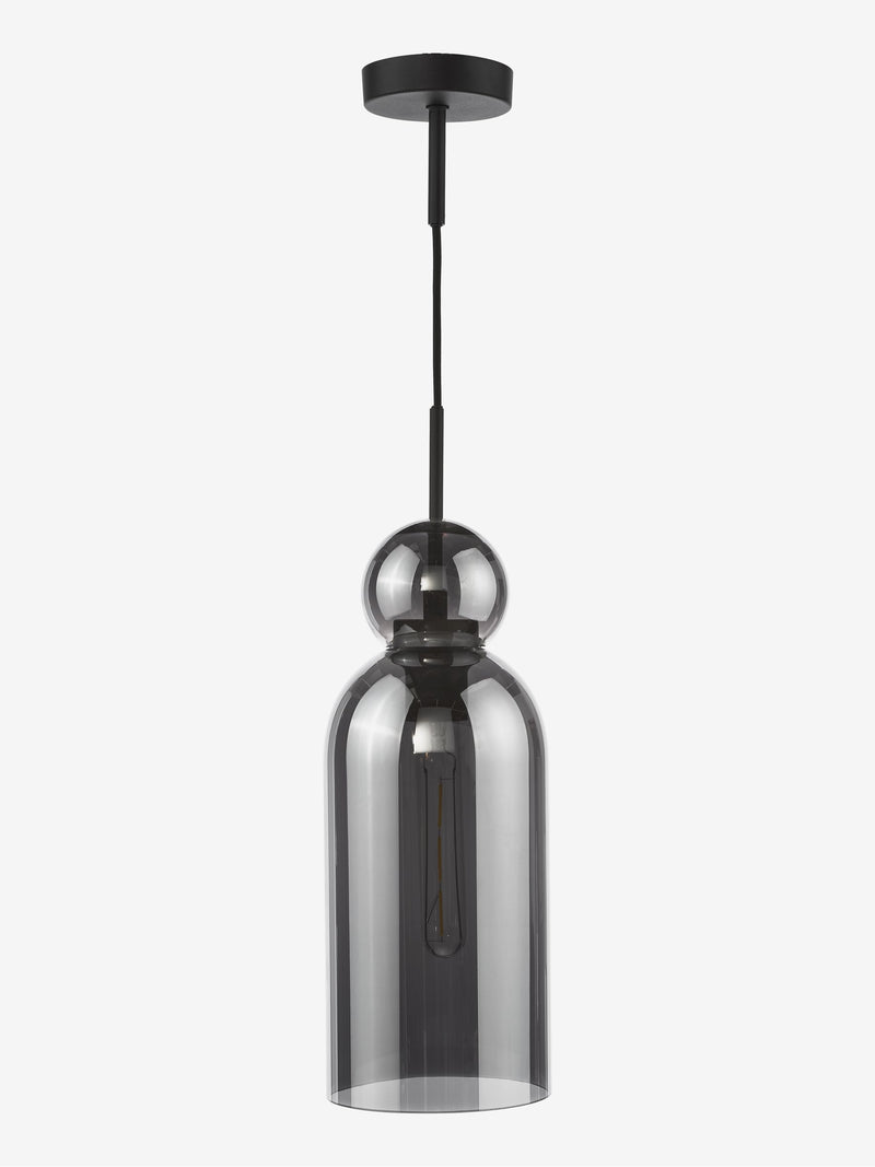 Dar Lighting Tao pendant light smoked glass matt black, imported from the UK