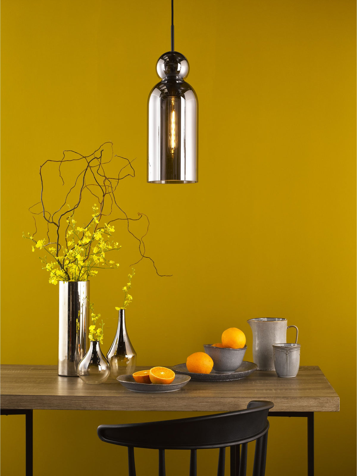 Dar Lighting Tao pendant light smoked glass matt black, imported from the UK