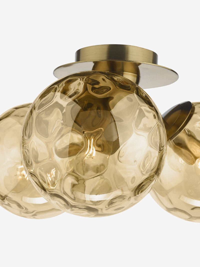 Dar Lighting Ulrika flush ceiling light antique bronze amber glass UK version