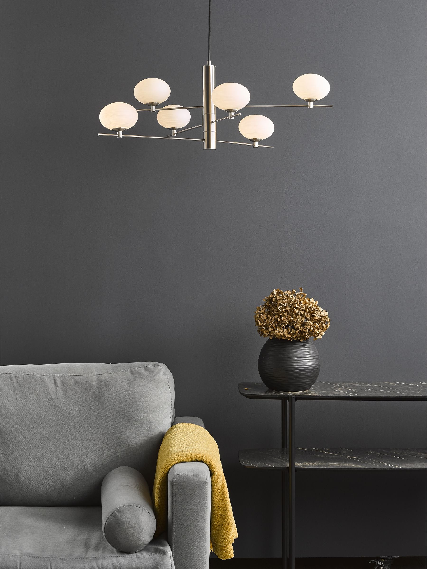 Dar Lighting Jasper Satin Gold 6 Light Pendant Ceiling Light