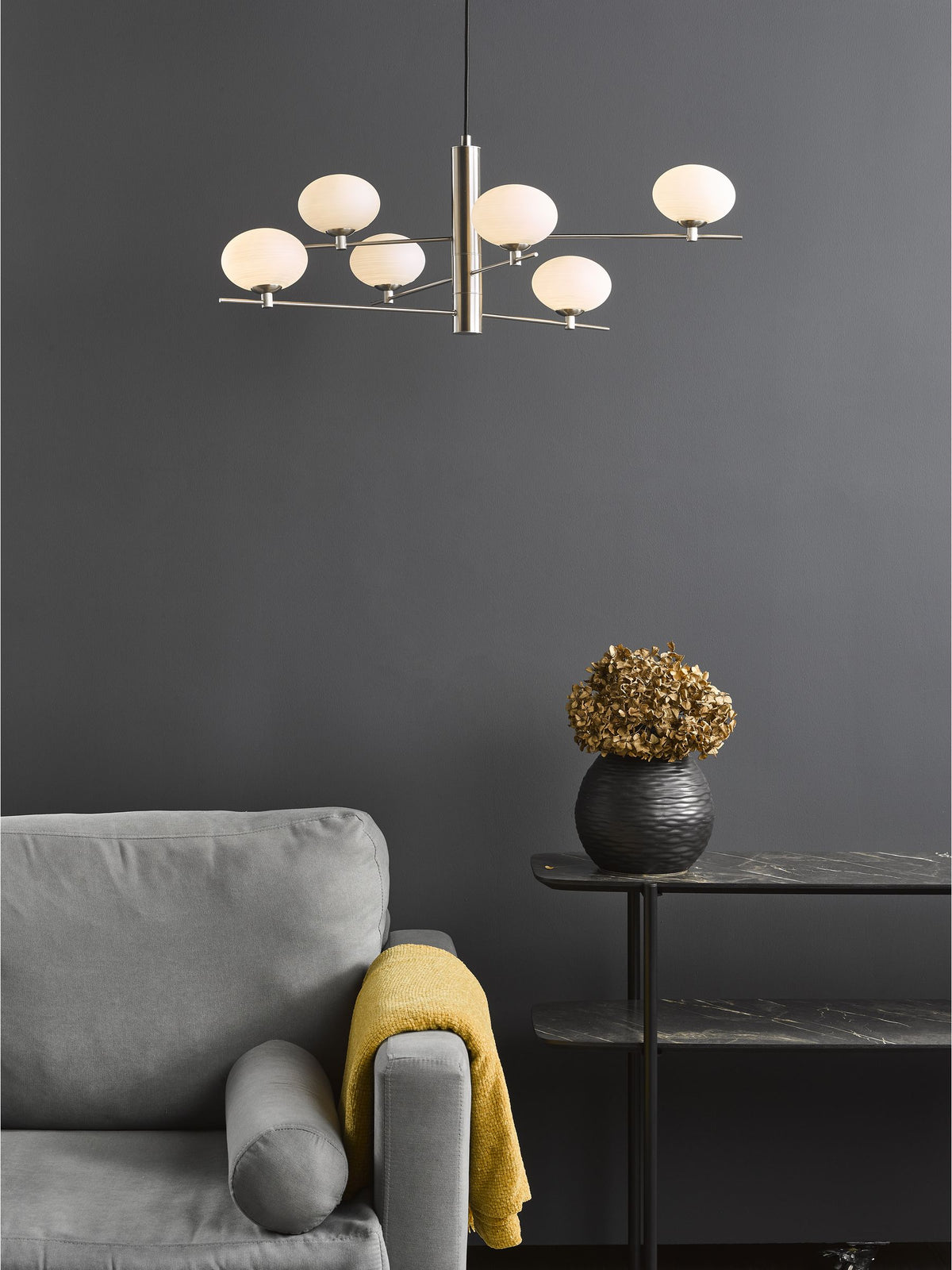 Dar Lighting Jasper Satin Gold 6 Light Pendant Ceiling Light