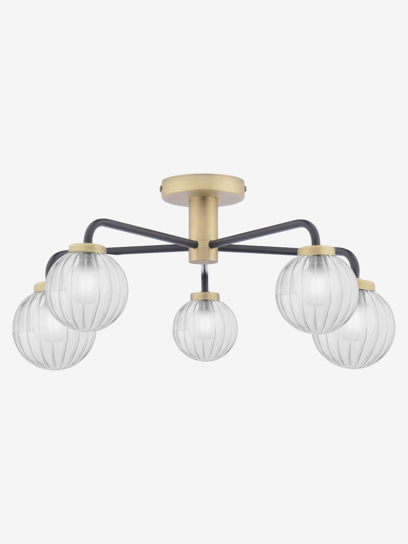 Dar Lighting Gibbs 5-light semi flush ceiling light 53cm - British product