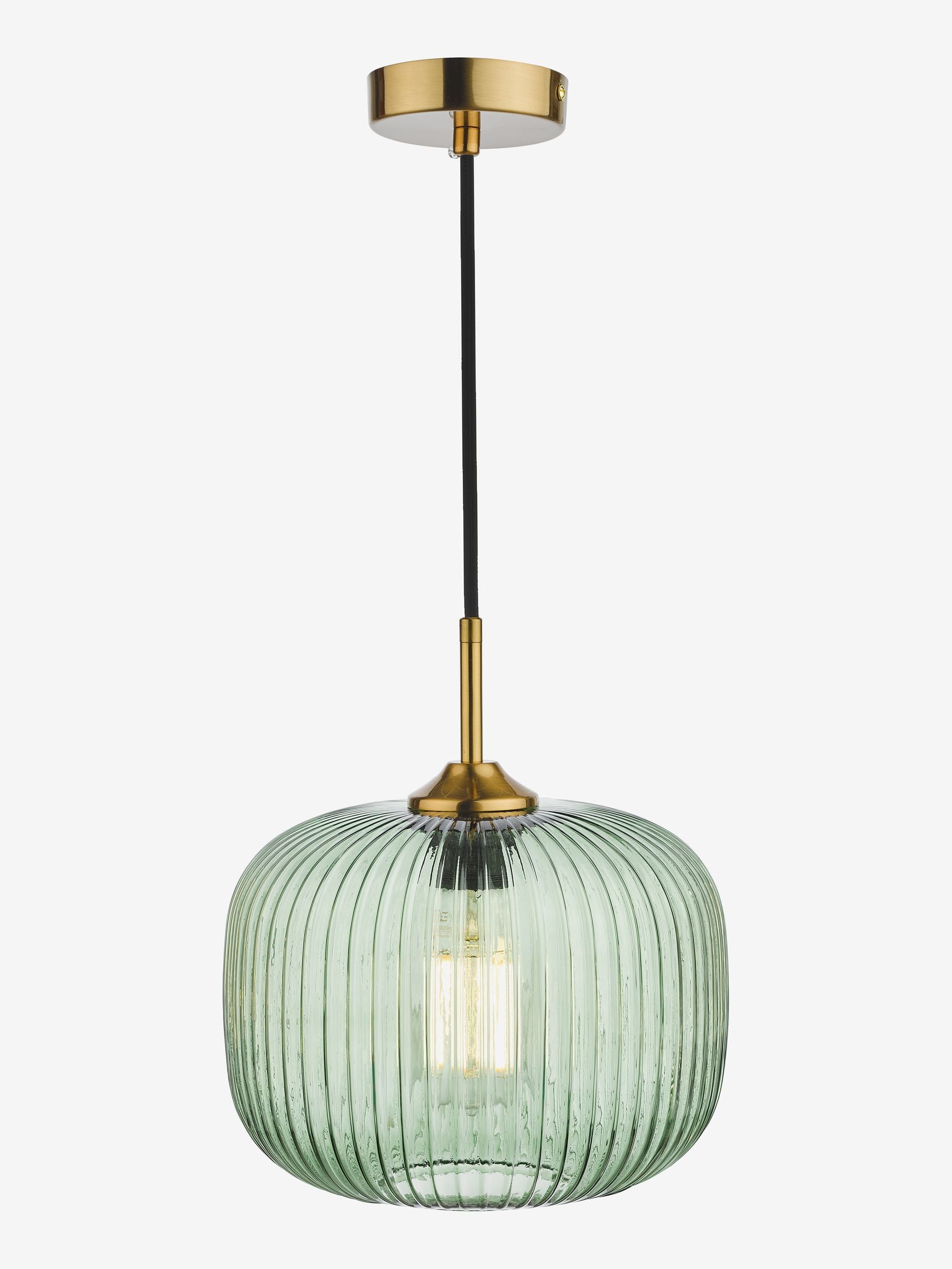 Dar green ribbed glass bronze pendant ceiling light, imported from the UK