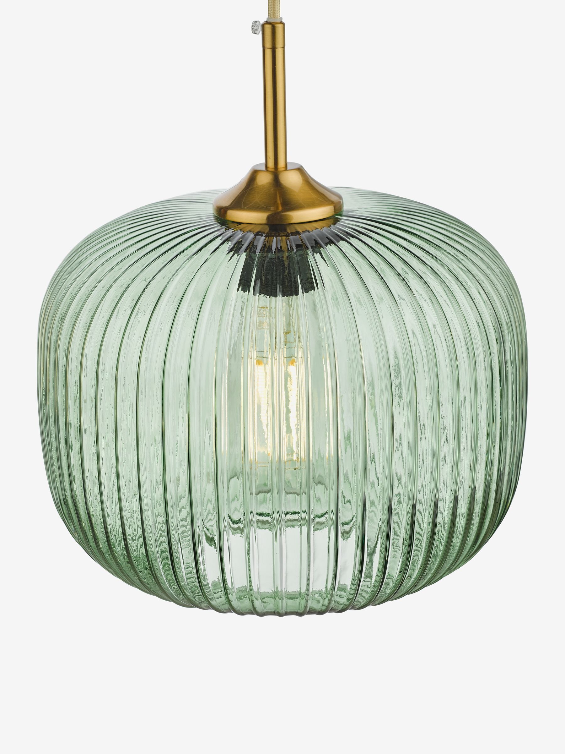 Dar green ribbed glass bronze pendant ceiling light, imported from the UK